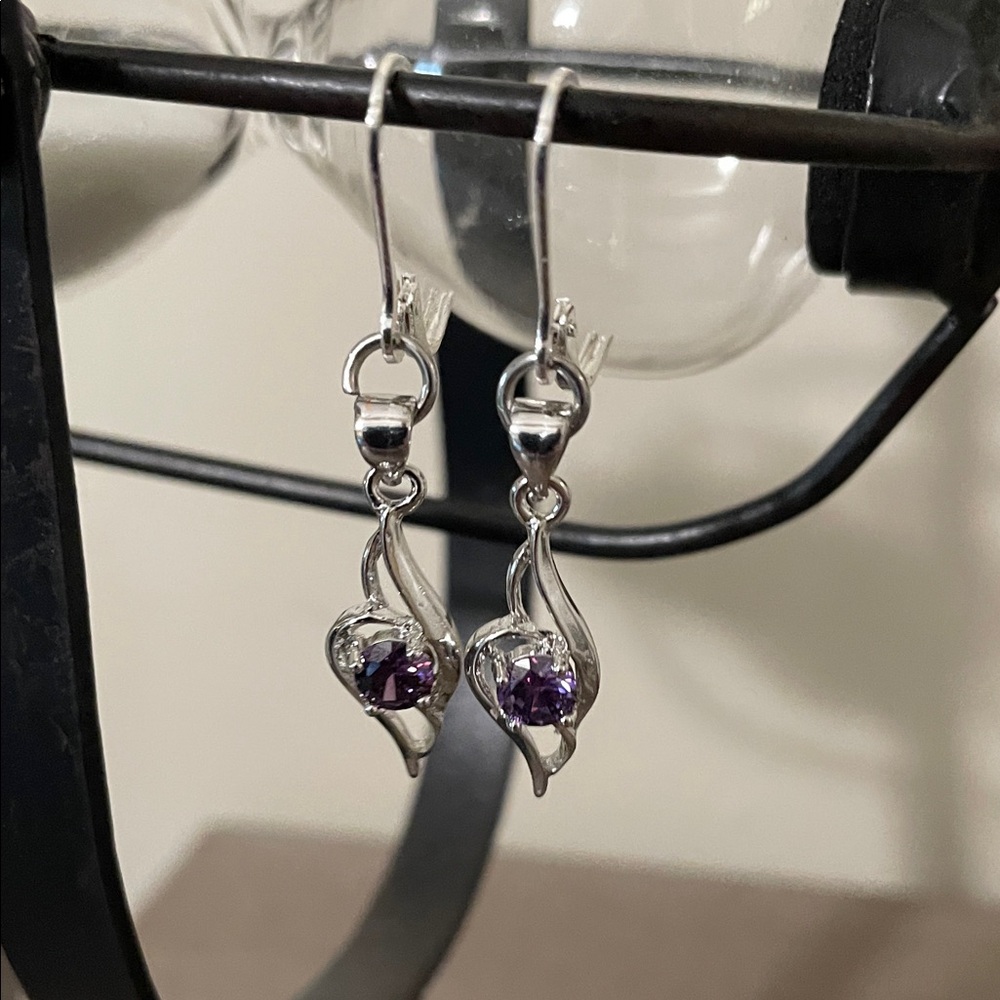 Artisan Silver and Purple Heart Earrings